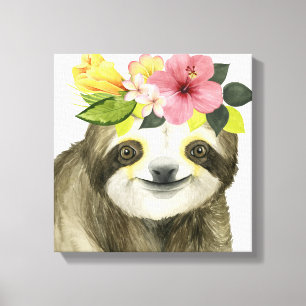 Tropical Halo   Sweet Sloth Canvas Print