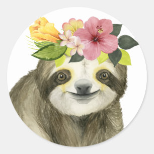 Tropical Halo Sweet Sloth Classic Round Sticker