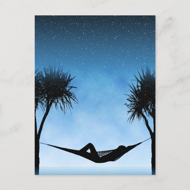 Tropical Hammock Blue Sky Silhouette Design Postcard (Front)