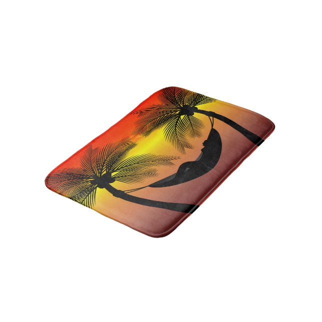 Tropical Hammock Island Sunset Bath Decor Mat (Angled)