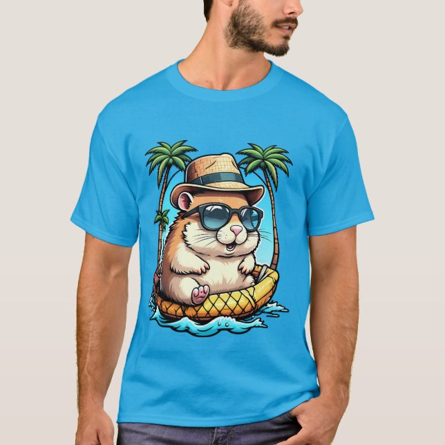 Tropical Hamster in Pineapple Floaty Cute Summer  T-Shirt (Front)