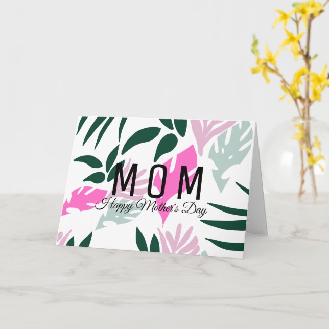 Tropical Hand Drawn Greenery Pink Mother's Day Card (Yellow Flower)