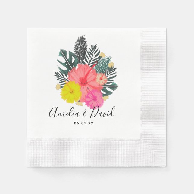 Tropical Hand Drawn Hawaii Script Save the Date Napkin (Front)
