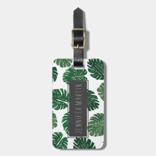 Tropical Hand Painted Swiss Cheese Plant Leaves Luggage Tag