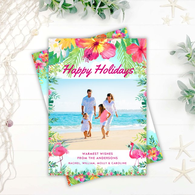 Tropical Happy Holidays Coastal Photo Holiday Card (Creator Uploaded)