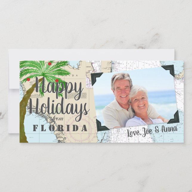 Tropical Happy Holidays from Florida Nautical Holiday Card (Front)