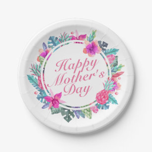 Tropical Happy Mother's Day Frame Paper Plate