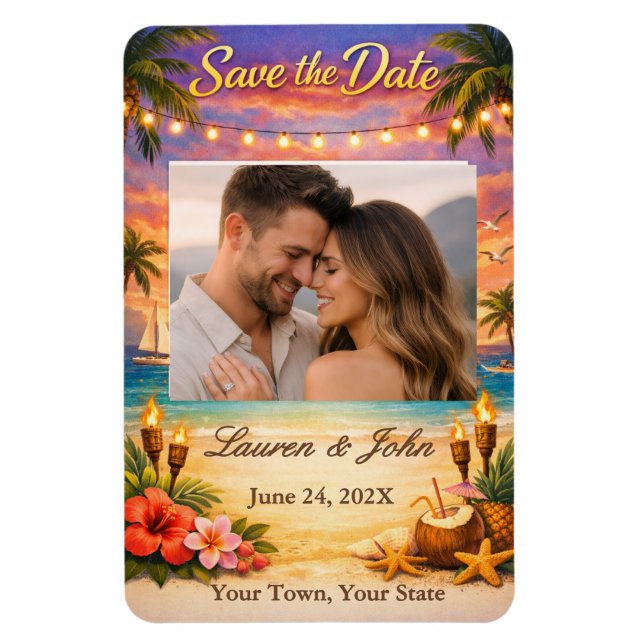 Tropical Harmony Photo Save Date Wedding Magnet (Vertical)