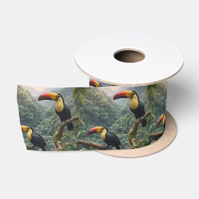 Tropical Harmony: Two Toucans in the Canopy Satin Ribbon (Spool)