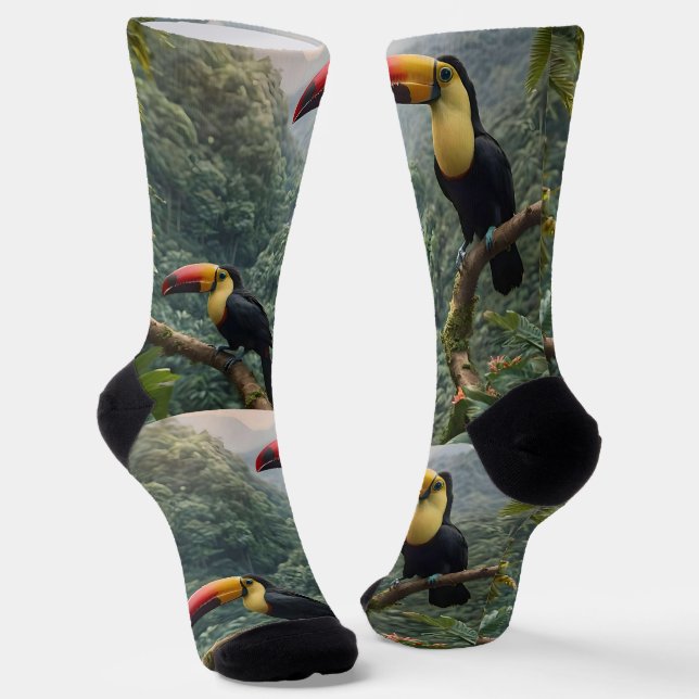 Tropical Harmony: Two Toucans in the Canopy Socks (Angled)