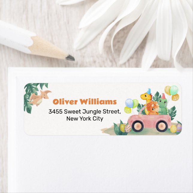 Tropical Hatching Dino Baby Shower Return Address (Insitu)