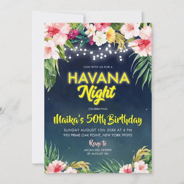 Tropical Havana Night Birthday Party Invitation (Front)