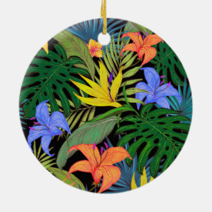 Tropical Hawaii Aloha Flower Graphic Ceramic Tree Decoration