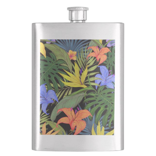 Tropical Hawaii Aloha Flower Graphic Hip Flask (Front)