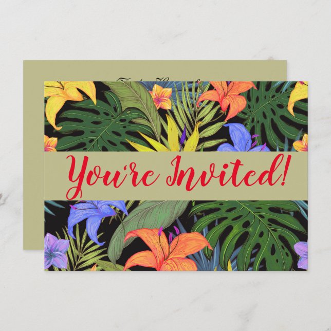Tropical Hawaii Aloha Flower Graphic Invitation (Front/Back)