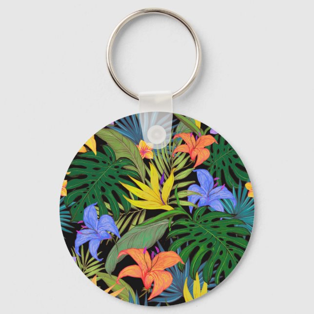 Tropical Hawaii Aloha Flower Graphic Key Ring (Front)