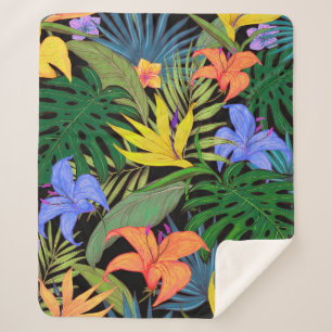 Tropical Hawaii Aloha Flower Graphic Sherpa Blanket