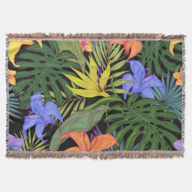 Tropical Hawaii Aloha Flower Graphic Throw Blanket (Front)