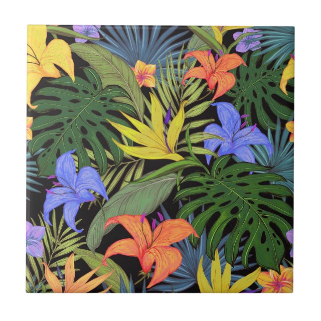 Tropical Hawaii Aloha Flower Graphic Tile (Front)