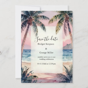 Tropical Hawaii Beach Palms Sunset wedding Invitation