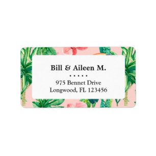 Tropical Hawaii birds floral watercolor pattern Label