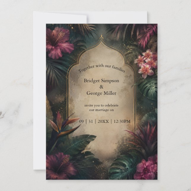 Tropical Hawaii boho palms floral Wedding  Invitation (Front)