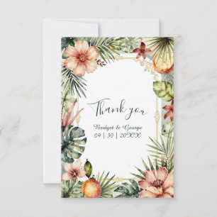 Tropical Hawaii boho palms floral Wedding  Thank You Card