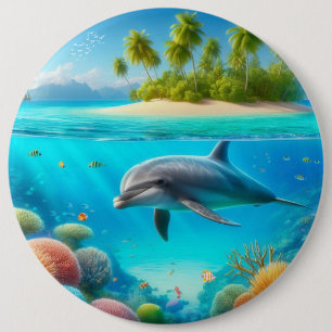 Tropical/Hawaii colourful underwater dolphin 6 Cm Round Badge