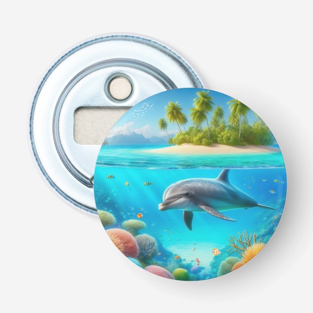 Tropical/Hawaii colourful underwater dolphin Bottle Opener (Front)