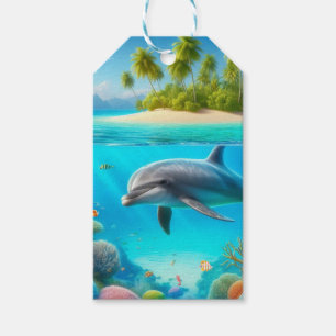 Tropical/Hawaii colourful underwater dolphin Gift Tags