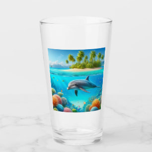 Tropical/Hawaii colourful underwater dolphin Glass