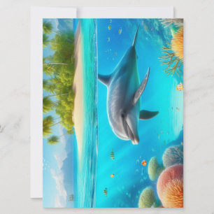 Tropical/Hawaii colourful underwater dolphin Holiday Card