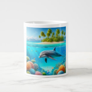 Tropical/Hawaii colourful underwater dolphin Large Coffee Mug