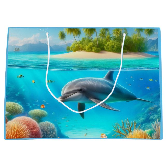 Tropical/Hawaii colourful underwater dolphin Large Gift Bag (Front)