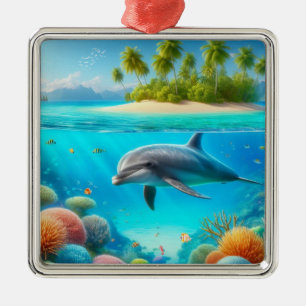 Tropical/Hawaii colourful underwater dolphin Metal Tree Decoration