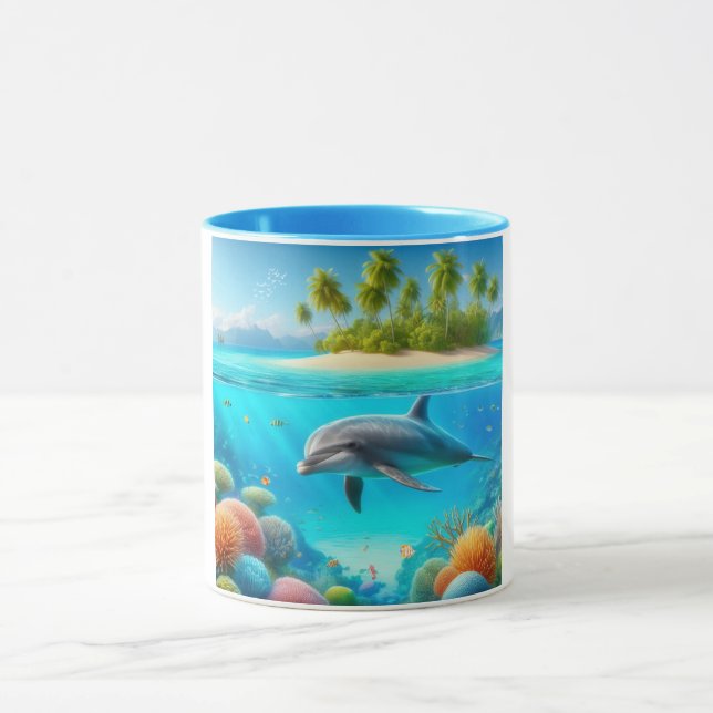 Tropical/Hawaii colourful underwater dolphin Mug (Center)