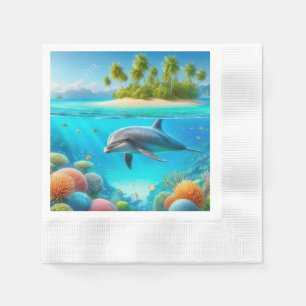 Tropical/Hawaii colourful underwater dolphin Napkin