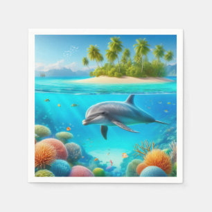 Tropical/Hawaii colourful underwater dolphin Napkin