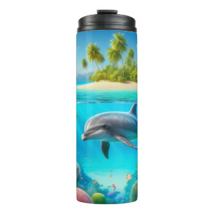 Tropical/Hawaii colourful underwater dolphin Thermal Tumbler