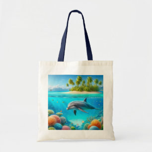 Tropical/Hawaii colourful underwater dolphin Tote Bag