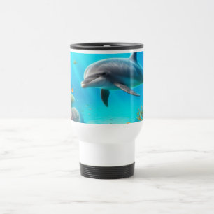 Tropical/Hawaii colourful underwater dolphin Travel Mug