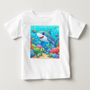 Tropical/Hawaii colourful underwater shark & turtl Baby T-Shirt