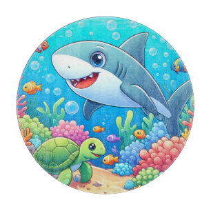Tropical/Hawaii colourful underwater shark & turtl Cutting Board