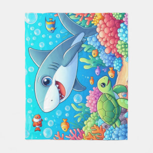 Tropical/Hawaii colourful underwater shark & turtl Fleece Blanket