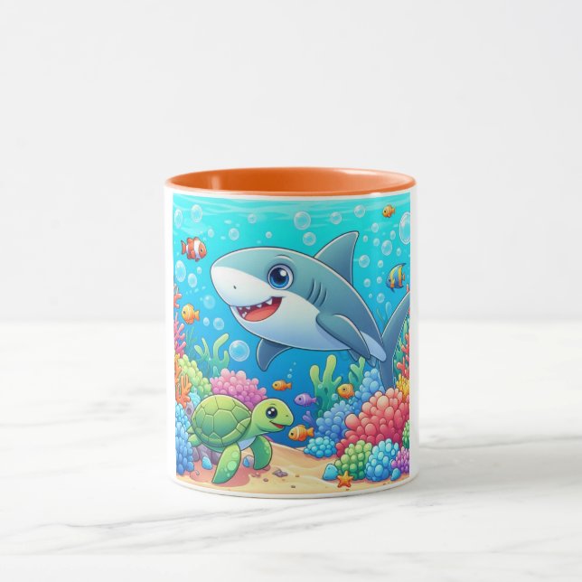 Tropical/Hawaii colourful underwater shark & turtl Mug (Center)