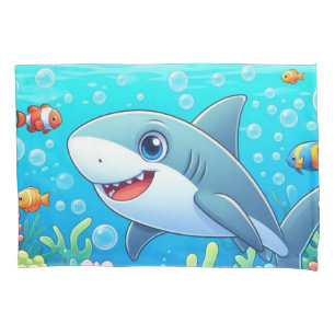 Tropical/Hawaii colourful underwater shark & turtl Pillowcase