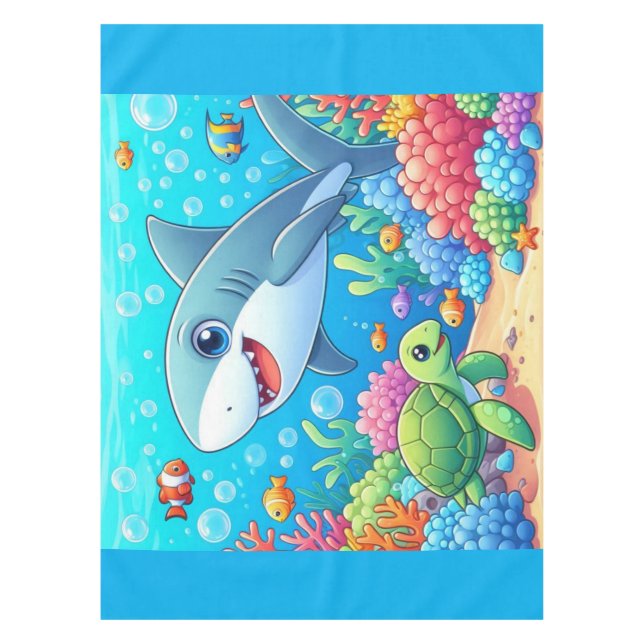 Tropical/Hawaii colourful underwater shark & turtl Tablecloth (Front)