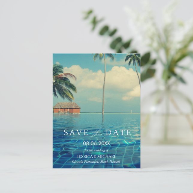 Tropical Hawaii Destination Wedding Save the Dates Announcement Postcard (Standing Front)