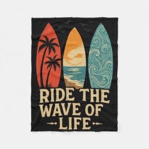 Tropical Hawaii Palm Tree Surfing Beach Surfboard Fleece Blanket