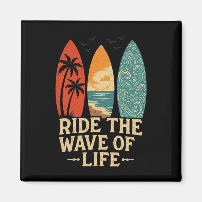 Tropical Hawaii Palm Tree Surfing Beach Surfboard  Magnet (Front)